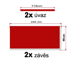 Závěsy zatahovací sólo červené / provázky bílé